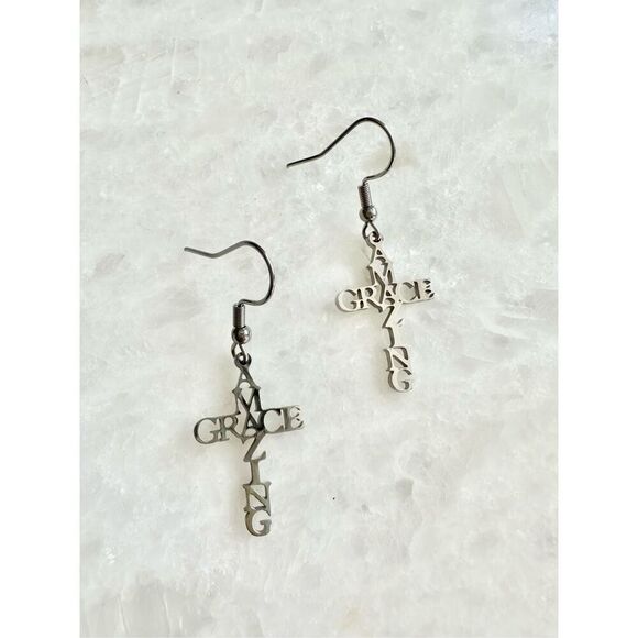 Amazing Grace cross dangle earrings ￼ - Picture 1 of 2